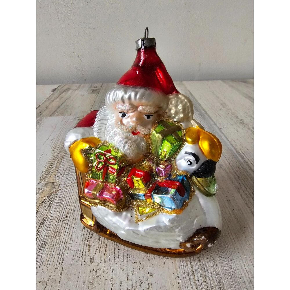 Glass Santa swan ornament presents glitter Xmas tree decor large‎